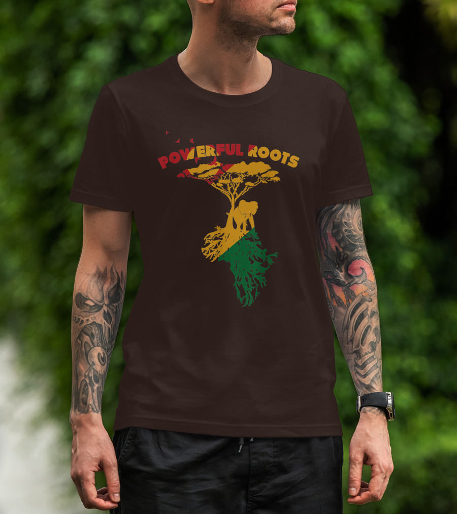 Powerful Roots Black History Month African American Elephant Tree Africa Vibes T-Shirt