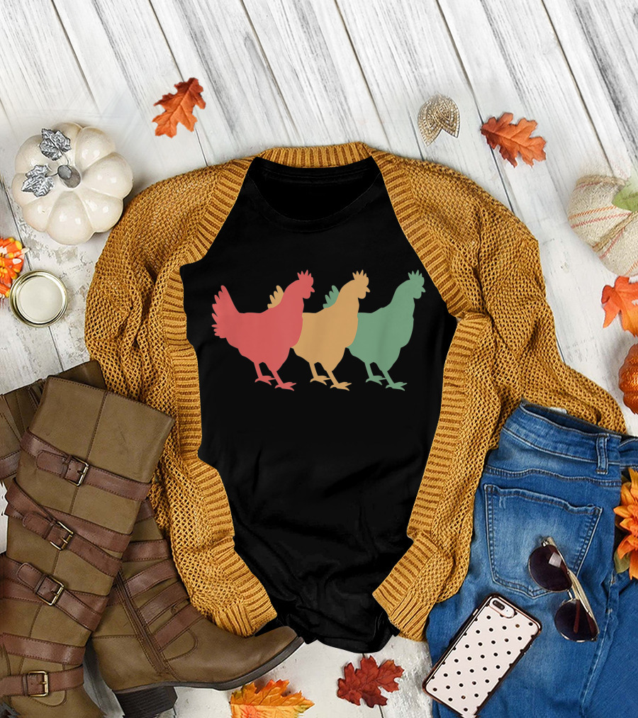 Funny Vintage Chicken Trio Retro T-Shirt