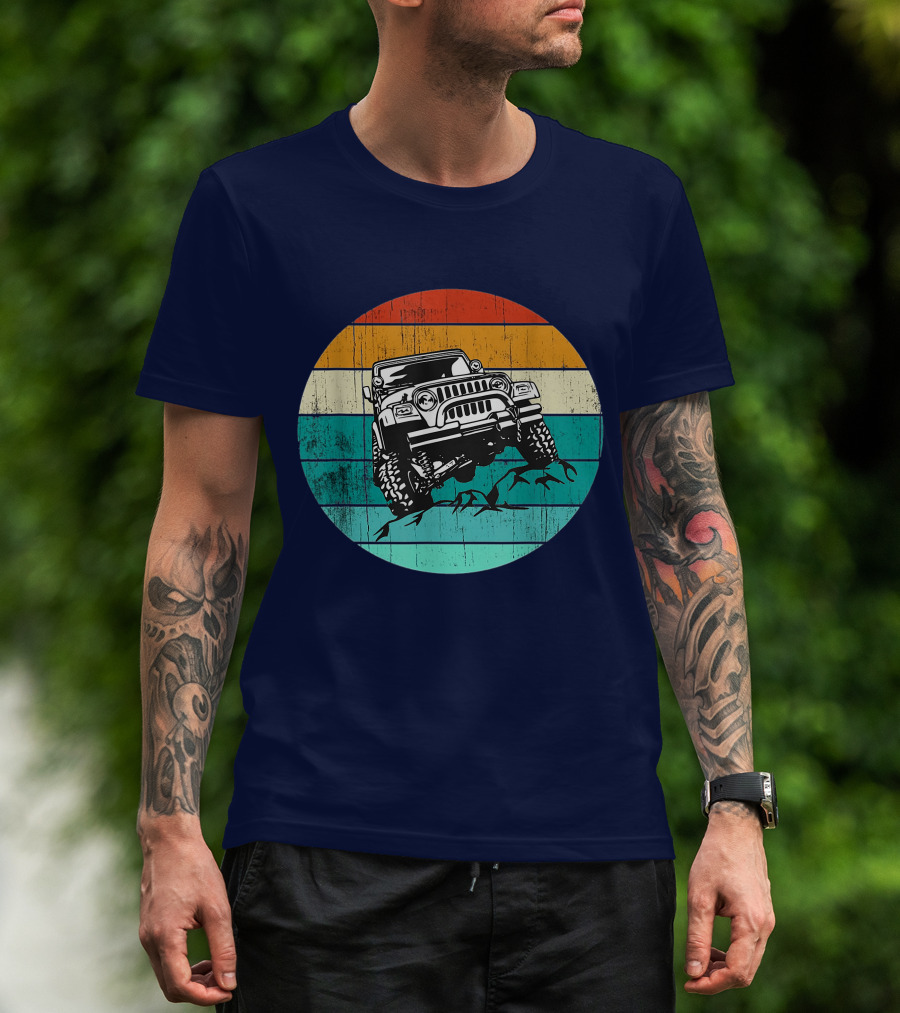 Off Road 4x4 Vehicle Retro Sunset Adventure Jeep Wrangler T-Shirt
