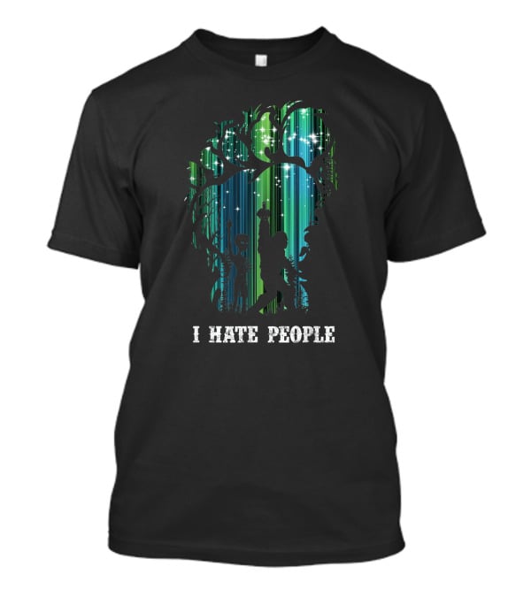 Alien Bigfoot Middle Finger I Hate People Camping Forest Scene T-Shirt