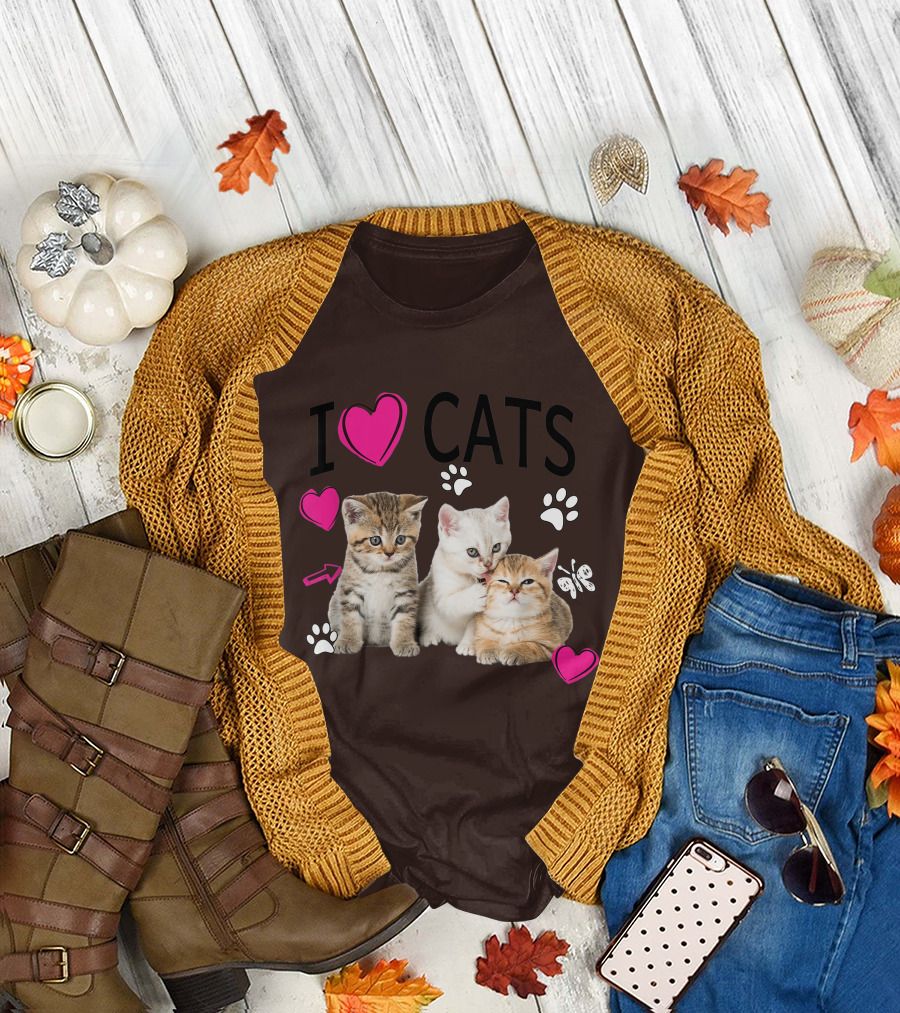I Heart Cats with Kittens and Pink Hearts T-Shirt