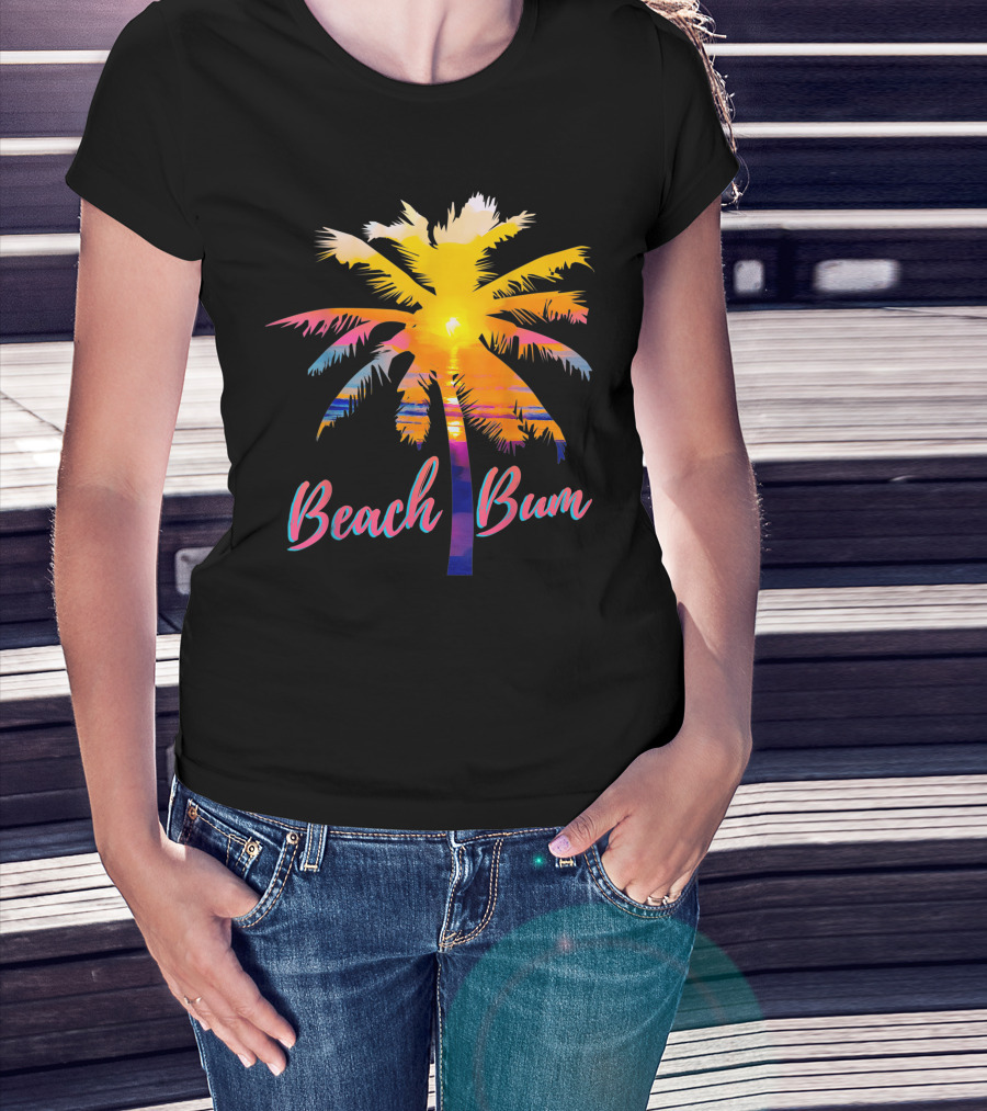 Beach Bum Tropical Sunrise Palm Tree Sunset Reflection T-Shirt