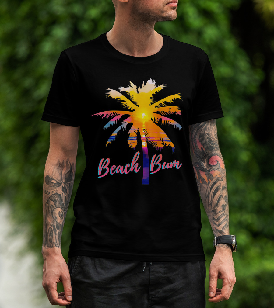 Beach Bum Tropical Sunrise Palm Tree Sunset Reflection T-Shirt