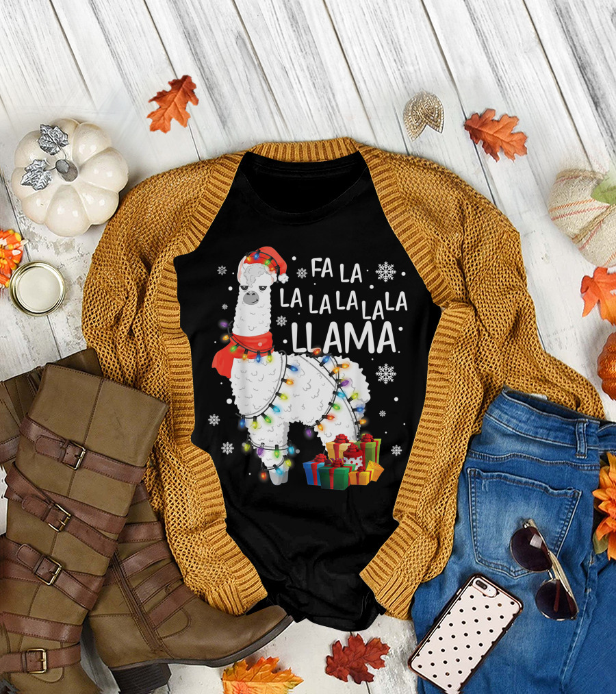Fa La La Llama Christmas Lights and Gifts T-Shirt