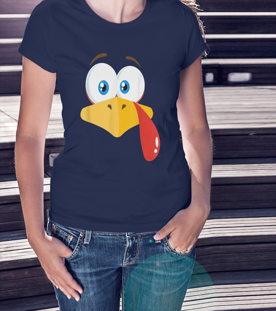 Turkey Face Pilgrim Funny Cartoon Eyes And Beak With Tongue T-Shirt