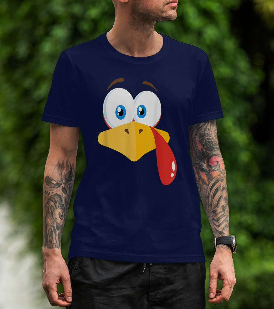 Turkey Face Pilgrim Funny Cartoon Eyes And Beak With Tongue T-Shirt