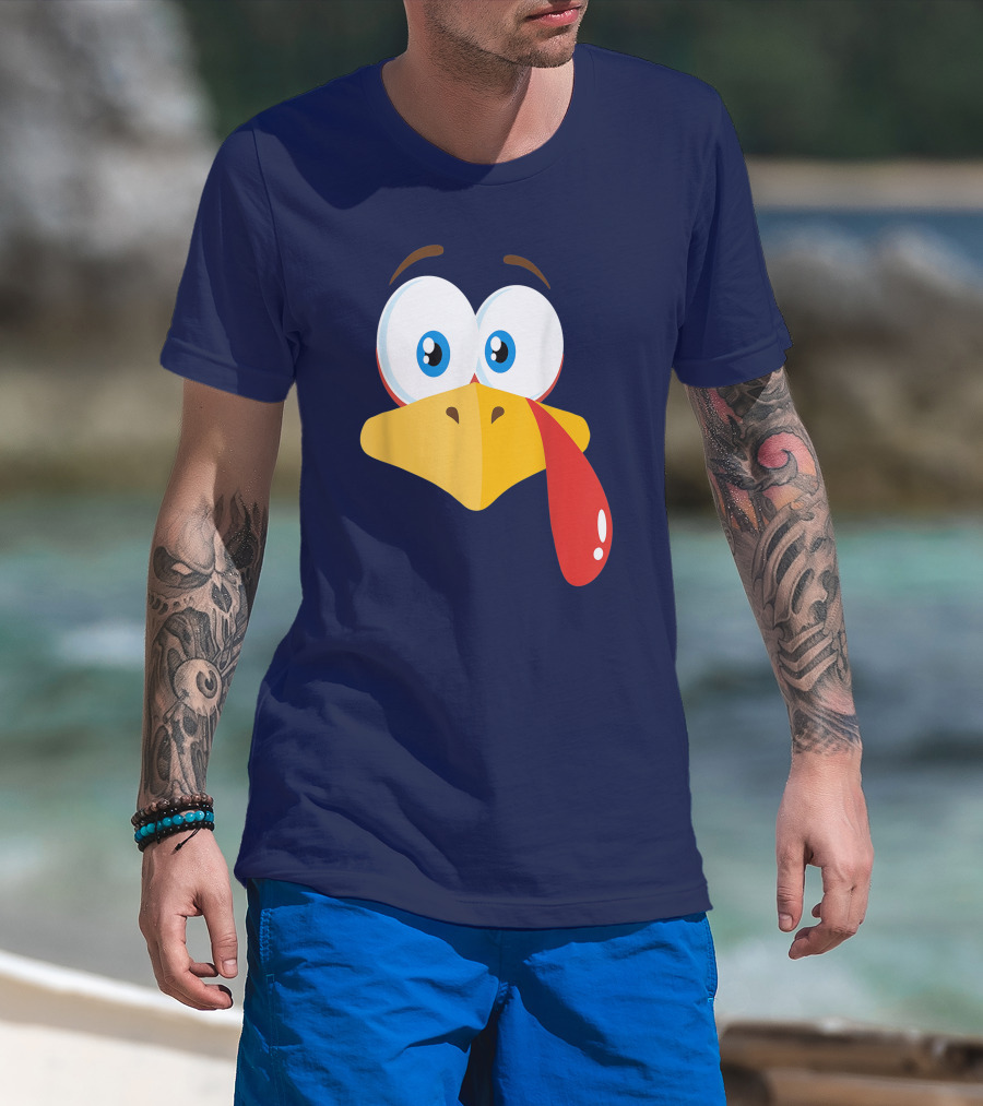 Turkey Face Pilgrim Funny Cartoon Eyes And Beak With Tongue T-Shirt