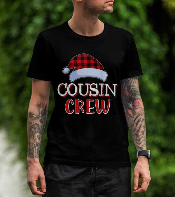 Cousin Crew Plaid Santa Hat T-Shirt