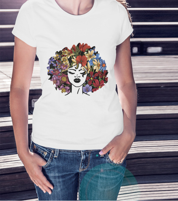 Educated Motivated Black Queen Melanin African American Floral Hair T-Shirt