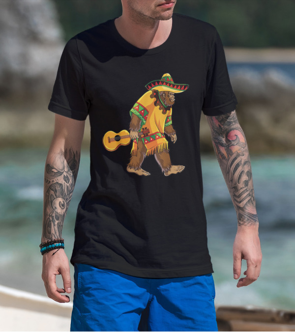 Bigfoot El Sasquatch Sombrero Guitar Cinco De Mayo Mexican T-Shirt