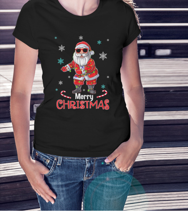 Merry Christmas Funny Santa Flossing Xmas With Snowflakes T-Shirt
