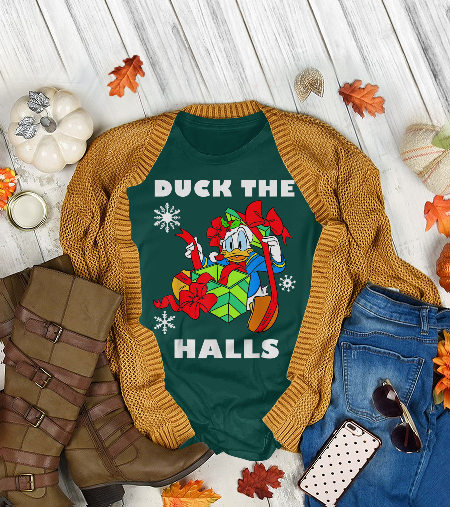 Disney Donald Duck The Halls Christmas Presents Snowflakes T-Shirt