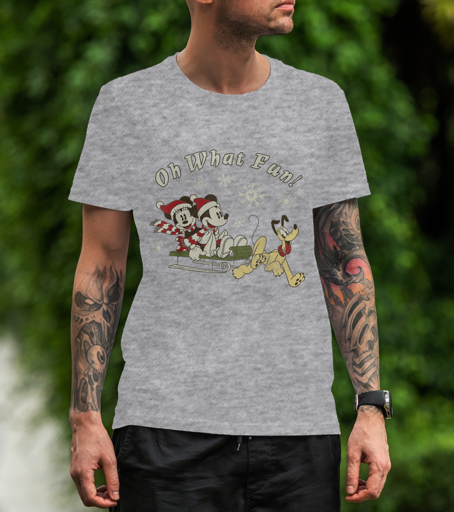 Oh What Fun Mickey Minnie Pluto Christmas Sled T-Shirt