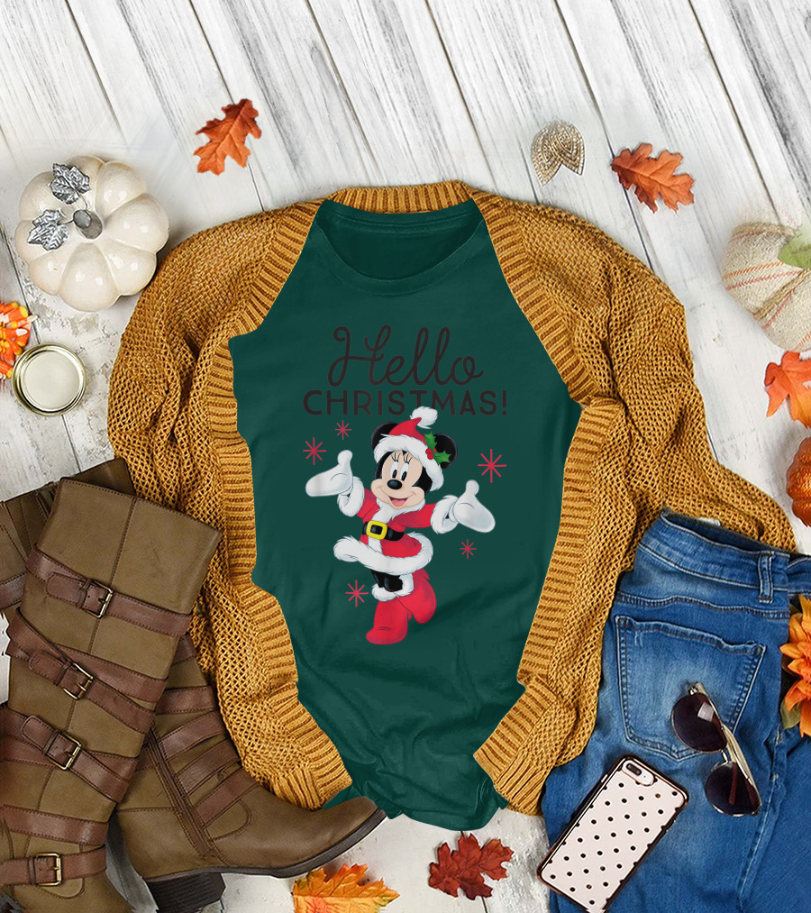 Disney Minnie Mouse Hello Christmas Holiday Santa T-Shirt