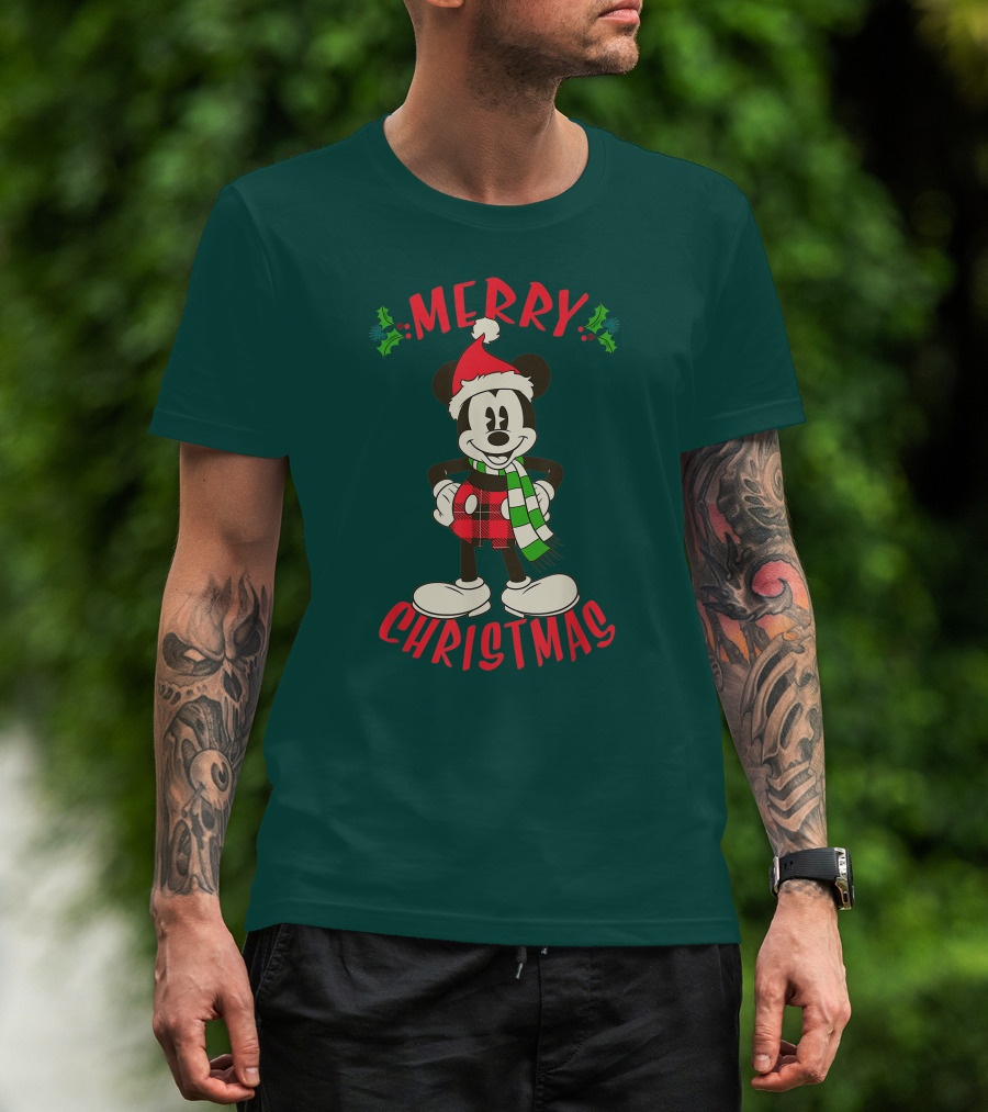 Disney Vintage Merry Christmas Mickey Mouse Holiday T-Shirt