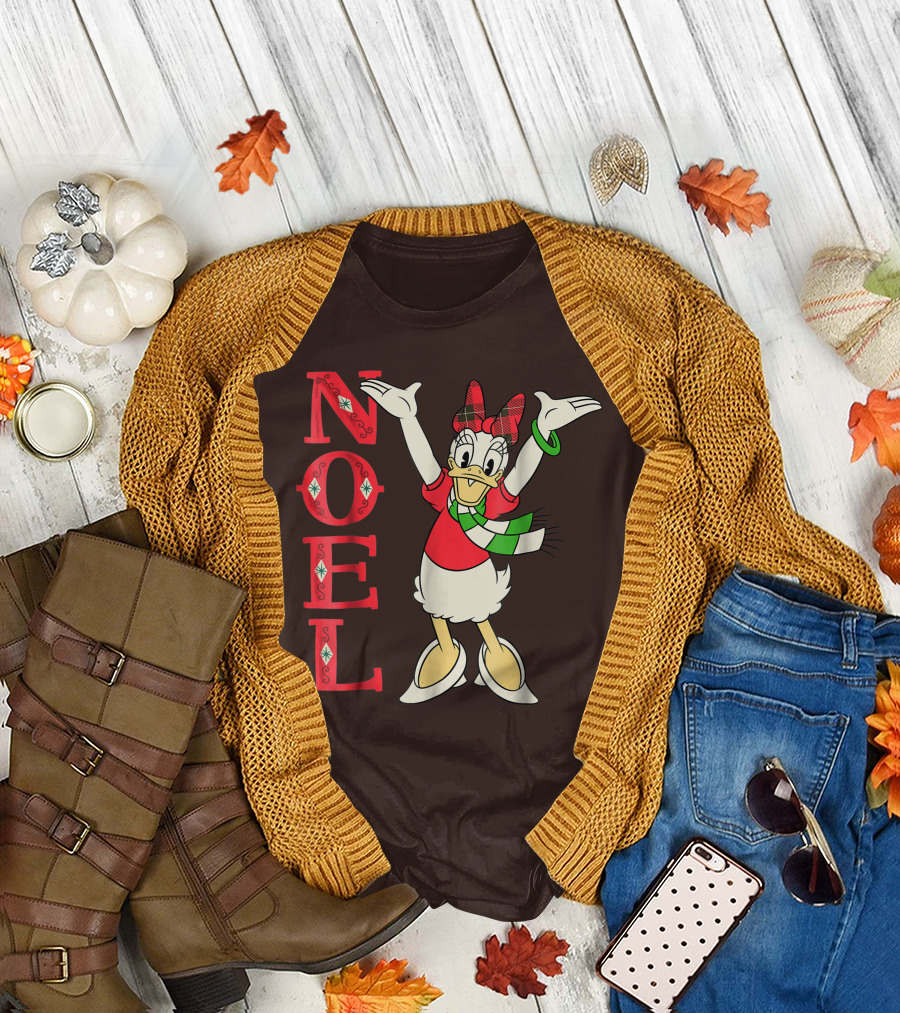 Disney Noel Holiday Vintage Daisy Duck Bow Scarf T-Shirt
