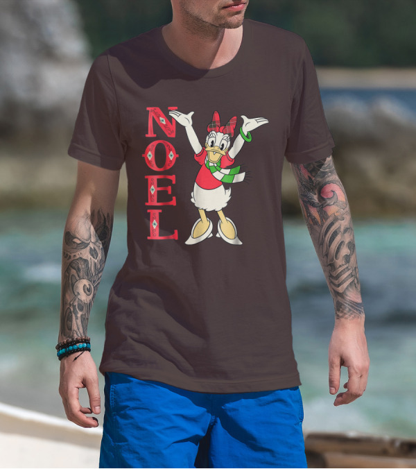 Disney Noel Holiday Vintage Daisy Duck Bow Scarf T-Shirt