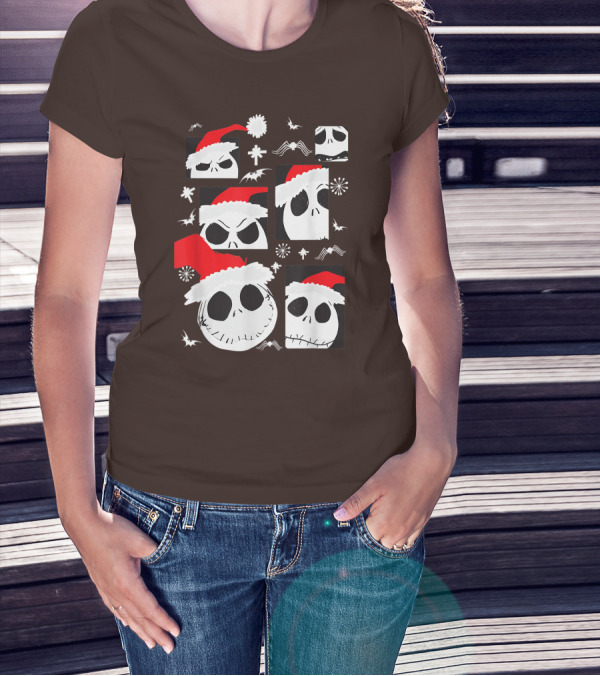 Nightmare Before Christmas Jack Skellington Faces Santa Hat Disney T-Shirt