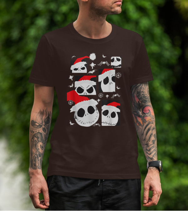 Nightmare Before Christmas Jack Skellington Faces Santa Hat Disney T-Shirt