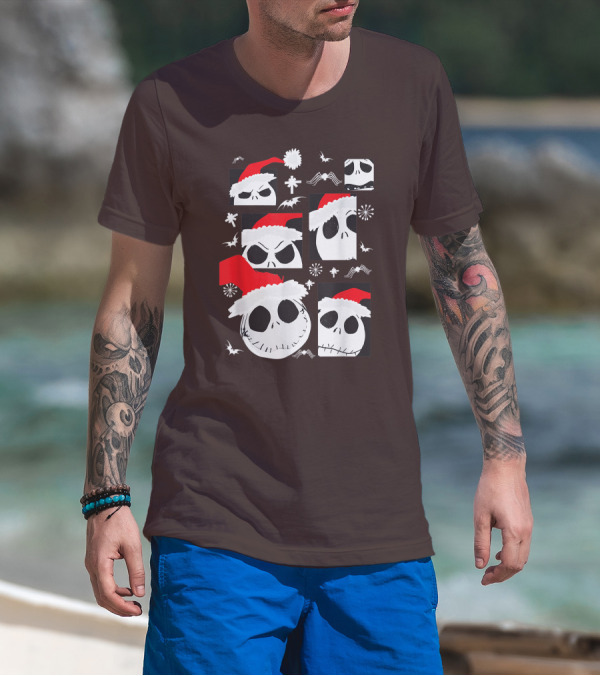 Nightmare Before Christmas Jack Skellington Faces Santa Hat Disney T-Shirt