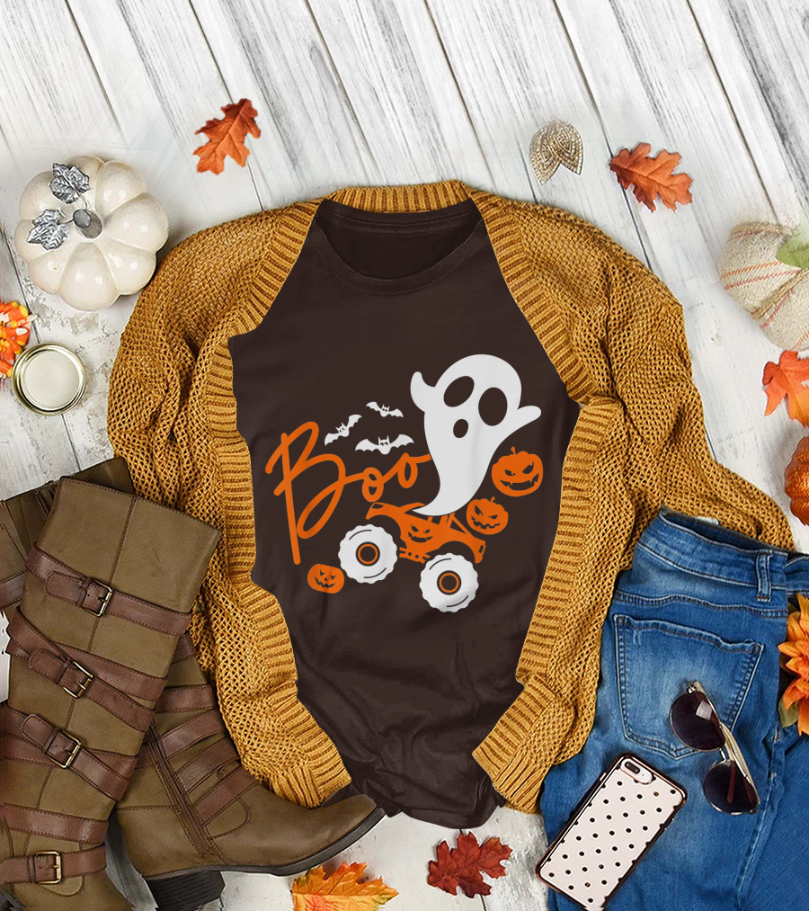 Boo Ghost Monster Truck Halloween Pumpkin Bats T-Shirt