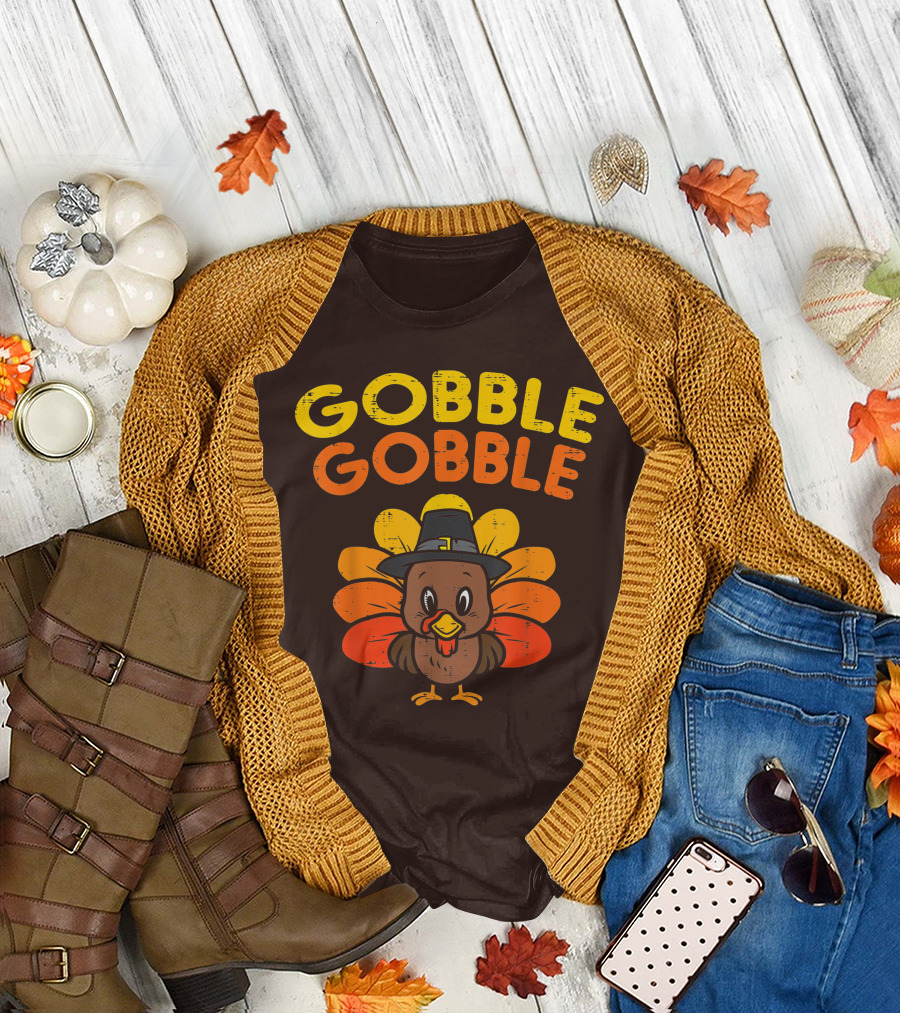 Gobble Gobble Pilgrim Hat Turkey Thanksgiving Day T-Shirt