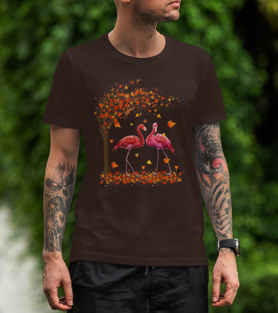 It's Fall Y'all Flamingo Autumn Leaves And Pink Flamingos T-Shirt