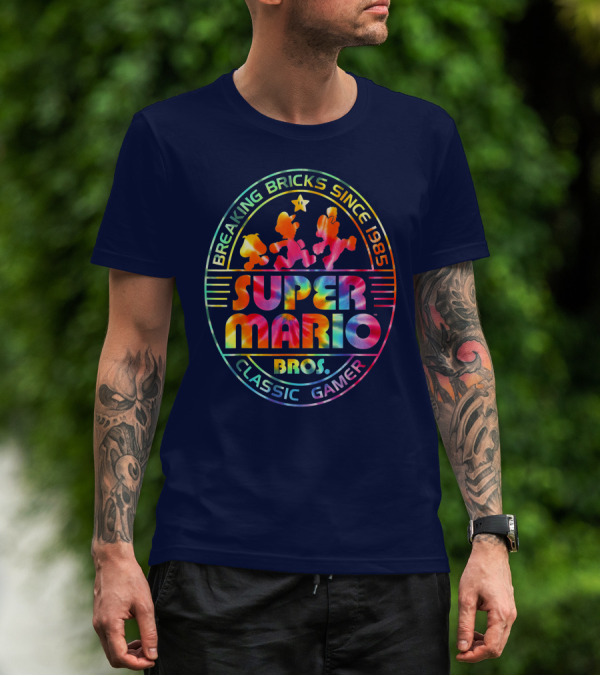 Breaking Bricks Since 1985 Super Mario Bros Classic Gamer Tie Dye T-Shirt