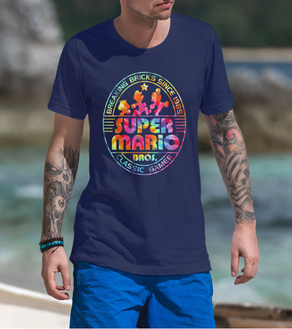 Breaking Bricks Since 1985 Super Mario Bros Classic Gamer Tie Dye T-Shirt