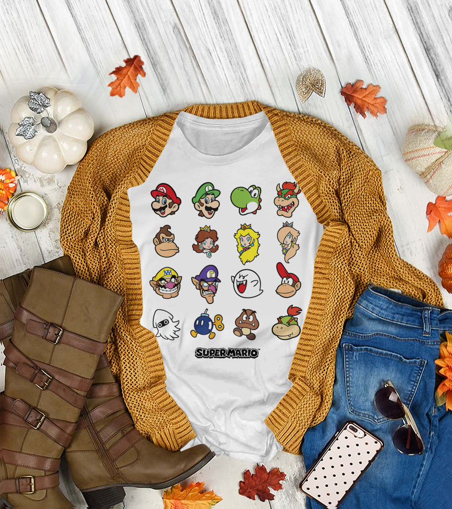 Super Mario Luigi Yoshi Bowser Peach Daisy Wario Waluigi Boo Donkey Kong Nintendo Characters T-Shirt