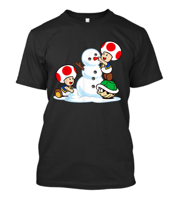 Funny Super Mario Toad Building A Snowman With Shell帽 T-Shirt