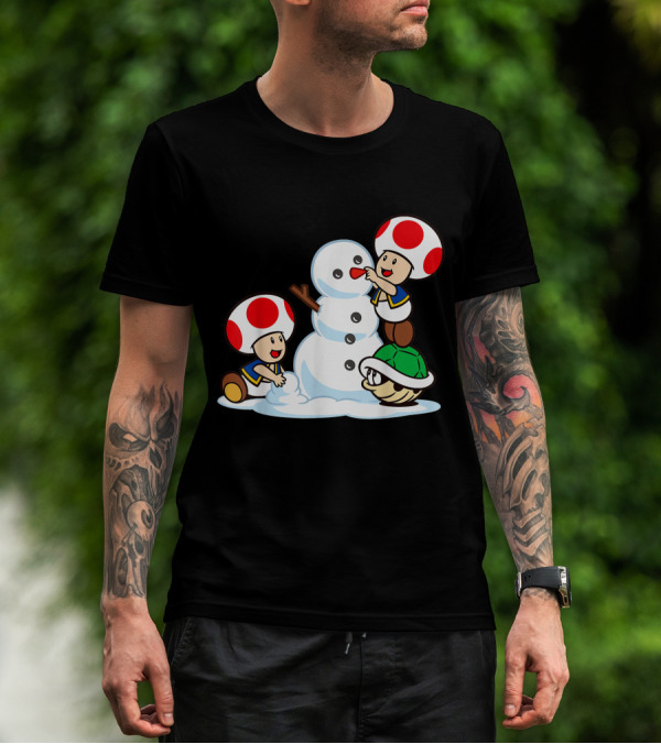 Funny Super Mario Toad Building A Snowman With Shell帽 T-Shirt