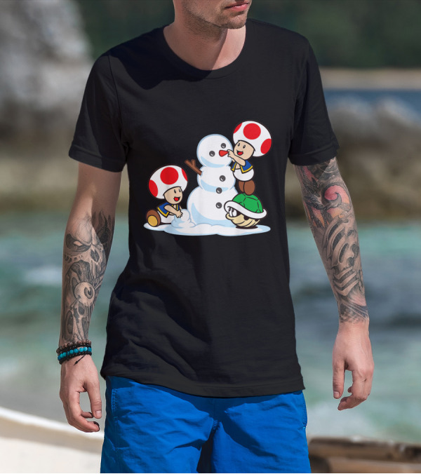 Funny Super Mario Toad Building A Snowman With Shell帽 T-Shirt