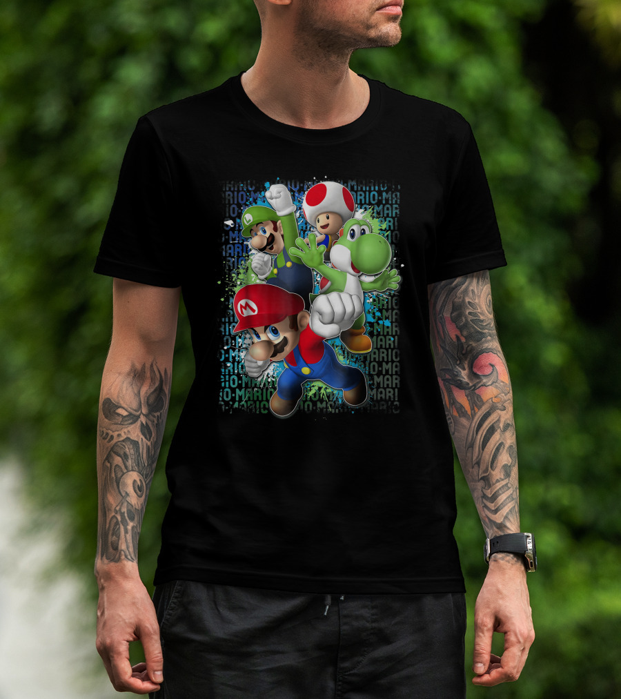 Super Mario Luigi Toad Yoshi Paint Splatter Action T-Shirt