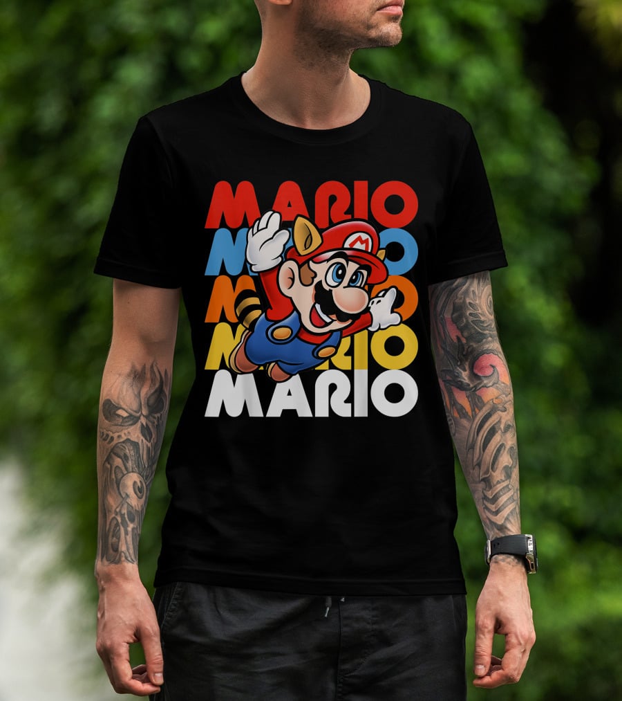Funny Super Mario Retro Raccoon Flying Mario Repeat T-Shirt