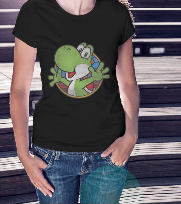 Yoshi Funny Super Mario Color Fade Circle T-Shirt