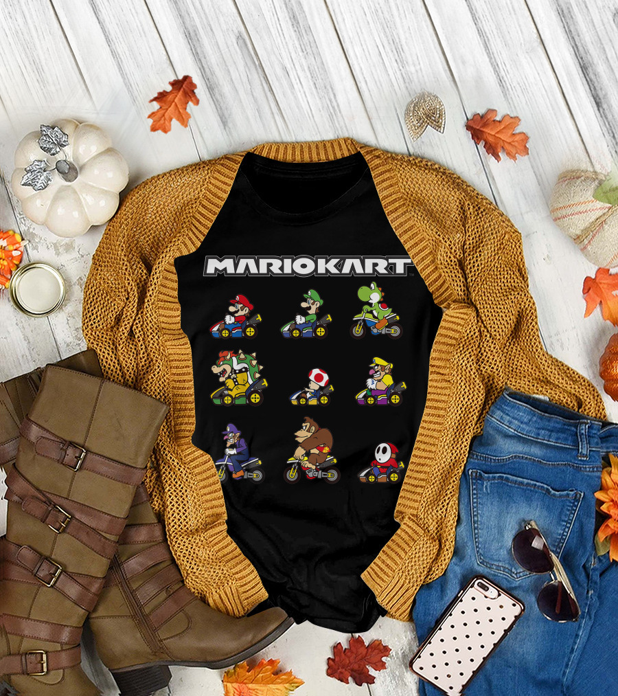 Mario Kart Characters on Bikes Grid T-Shirt