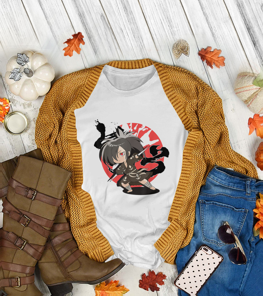 Dororo Hyakkimaru Chibi Samurai Red Sunburst Anime T-Shirt