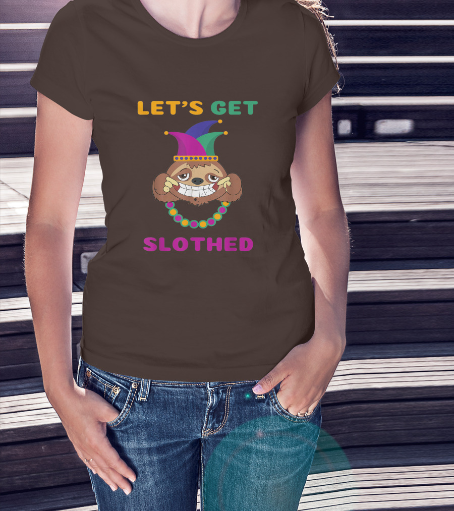 Let's Get Slothed Funny Sloth Mardi Gras Jester Beads T-Shirt