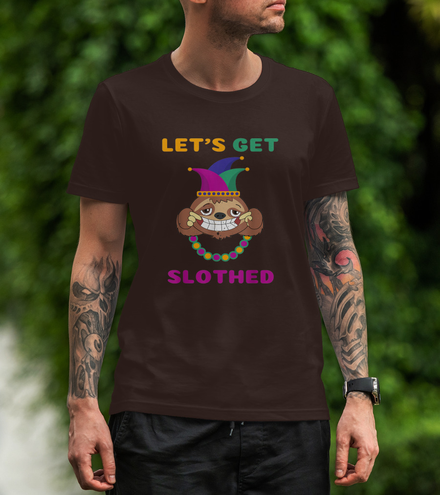 Let's Get Slothed Funny Sloth Mardi Gras Jester Beads T-Shirt