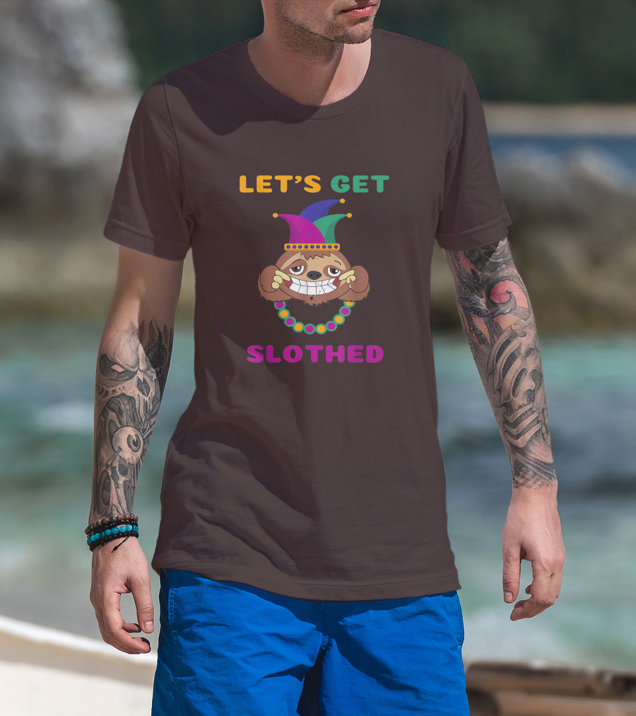 Let's Get Slothed Funny Sloth Mardi Gras Jester Beads T-Shirt