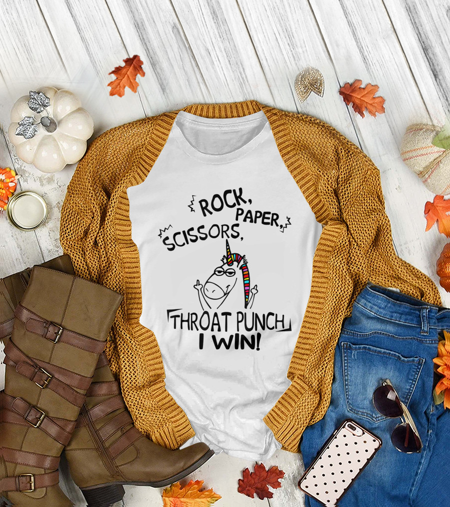 Rock Paper Scissors Throat Punch I Win Unicorn T-Shirt