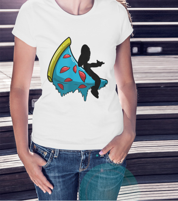 Picza Moon Silhouette On Blue Pizza Slice With Red Toppings T-Shirt