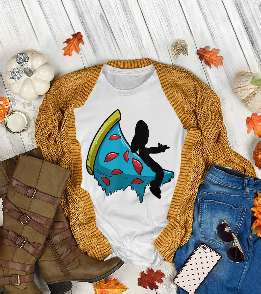 Picza Moon Silhouette on Blue Pizza Slice with Red Toppings T-Shirt