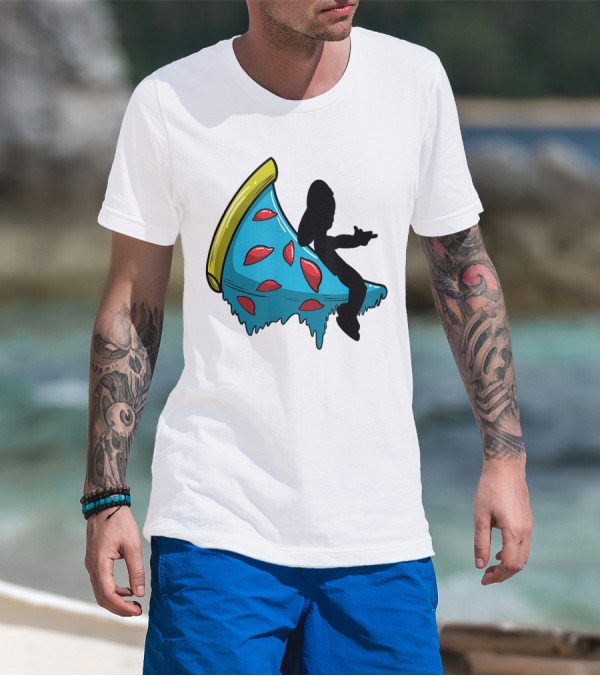 Picza Moon Silhouette On Blue Pizza Slice With Red Toppings T-Shirt