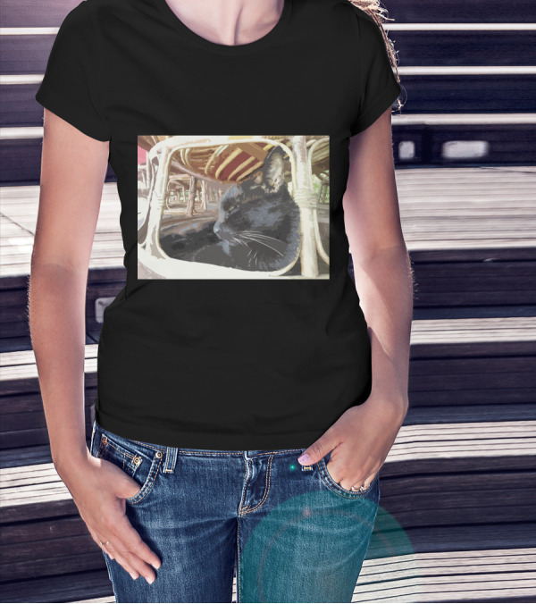 Lazy Ninja Cat Relaxing In Serene Setting T-Shirt