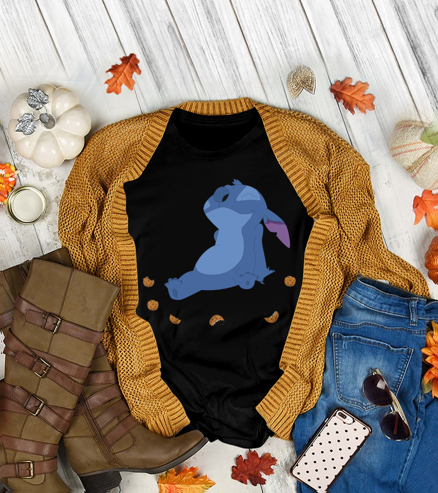 Lilo and Stitch Cookie Time Relaxing Stitch Surrounded by Cookies T-Shirt