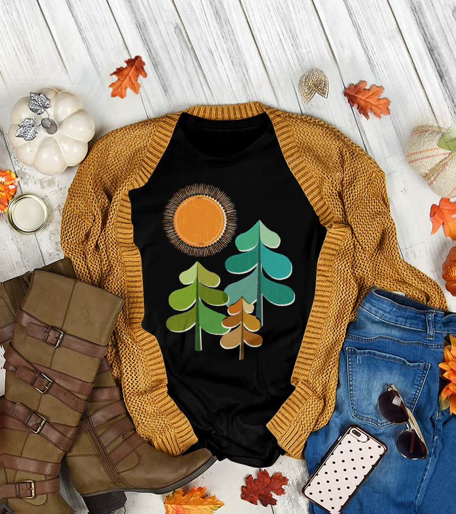Golden Days Sunburst Over Colorful Forest Trees T-Shirt