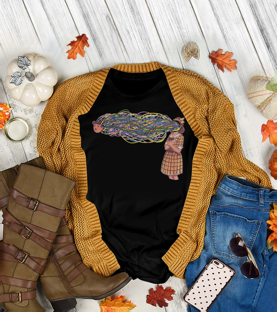 Open Mind Colorful Thought Stream with Vintage Girl Holding Books T-Shirt