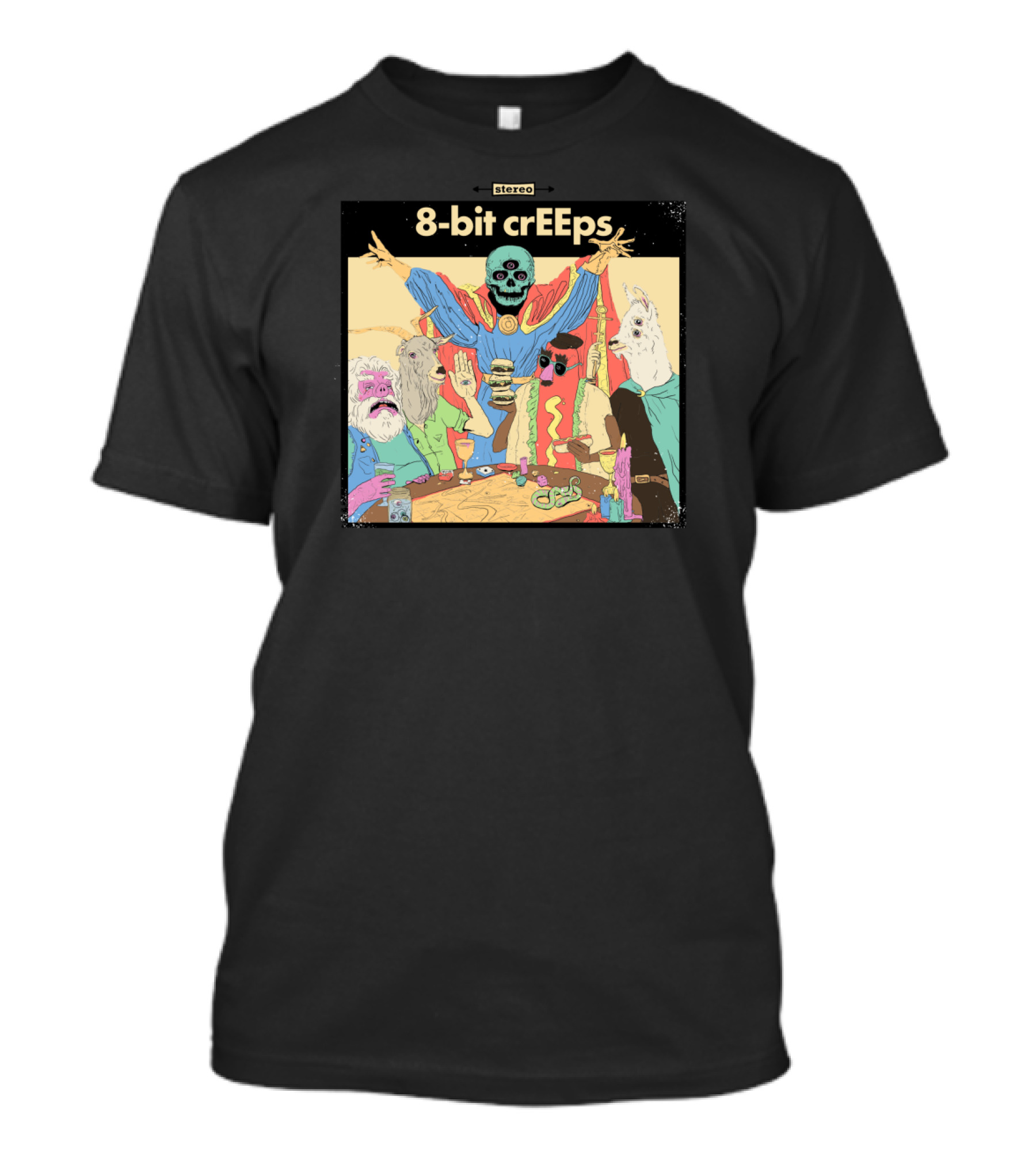 8-Bit Creeps Stereo Strange Little Party With Alpaca And Skeleton T-Shirt